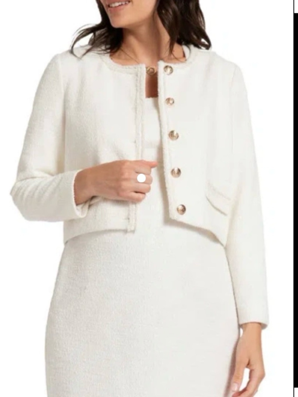 Seraphine Maternity Cropped Tweed Jacket Gold Buttons Ecru Cream US 6